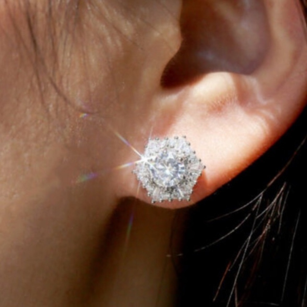 Silver Hexagon Stud Earrings